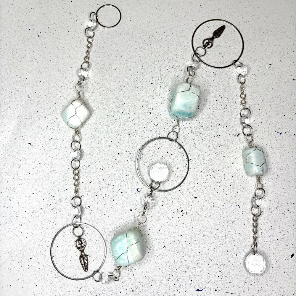 Blue Calcite Hanging | Silver Goddess Charm | Intuition Creativity Stone Decor